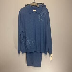 Alfred Dunner blue floral embroidered pullover sweatshirt & pants set - NWT